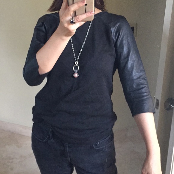 All Saints Tops - All saints leather sleeved sweatshir…